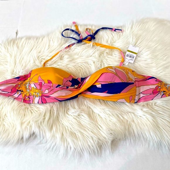 Trina Turk Breeze Multi Beach Twist-Front Bandeau Swim Bikini Top Size 14 - Picture 5 of 10
